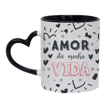 Caneca de Porcelana Personalizada com Alça de Coração Preta